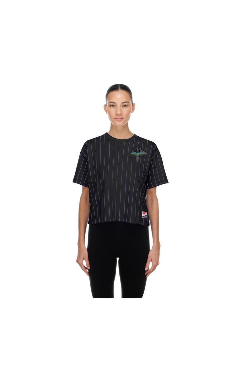 Women's New Era  Black Tampa Bay Rays City Connect Throwback Meshback Pinstripe Boxy T-Shirt, Main, color, Black