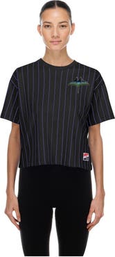 New Era Women's New Era Black Tampa Bay Rays City Connect Throwback Meshback Pinstripe Boxy T-Shirt