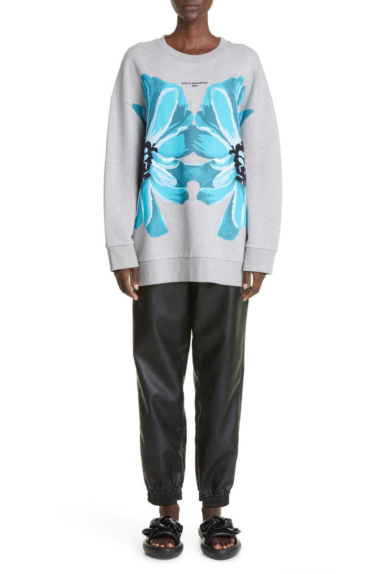 Giant Floral Print Cotton Sweatshirt, Alternate, color, 1264 LIGHT GREY MELANGE