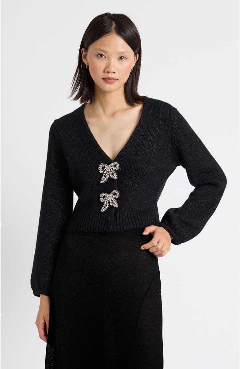Chinti & Parker Embelished Bow Cardigan, Main, color, Black