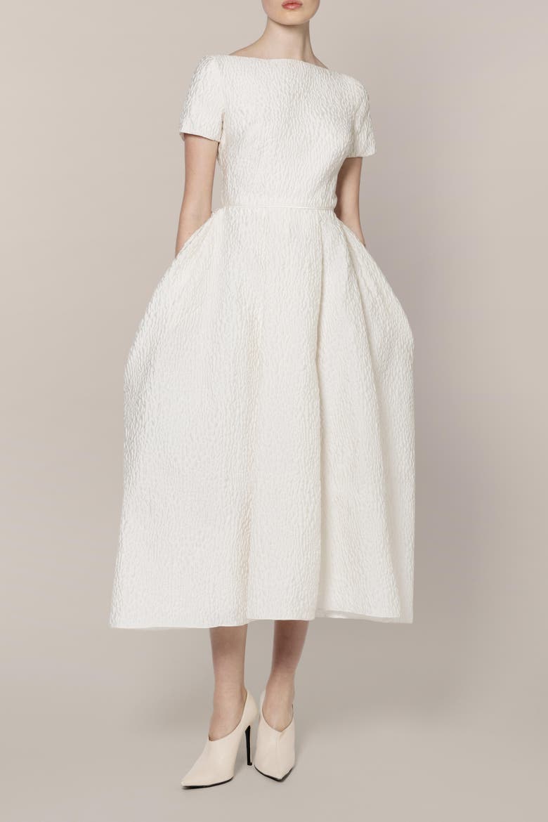 Vaela Short Sleeve Bridal Dress, Alternate, color, Ivory