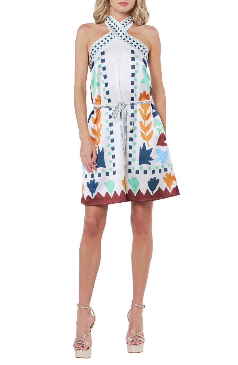 CIEBON Lio Sleeveless Tie Waist Dress, Main, color, White Multi