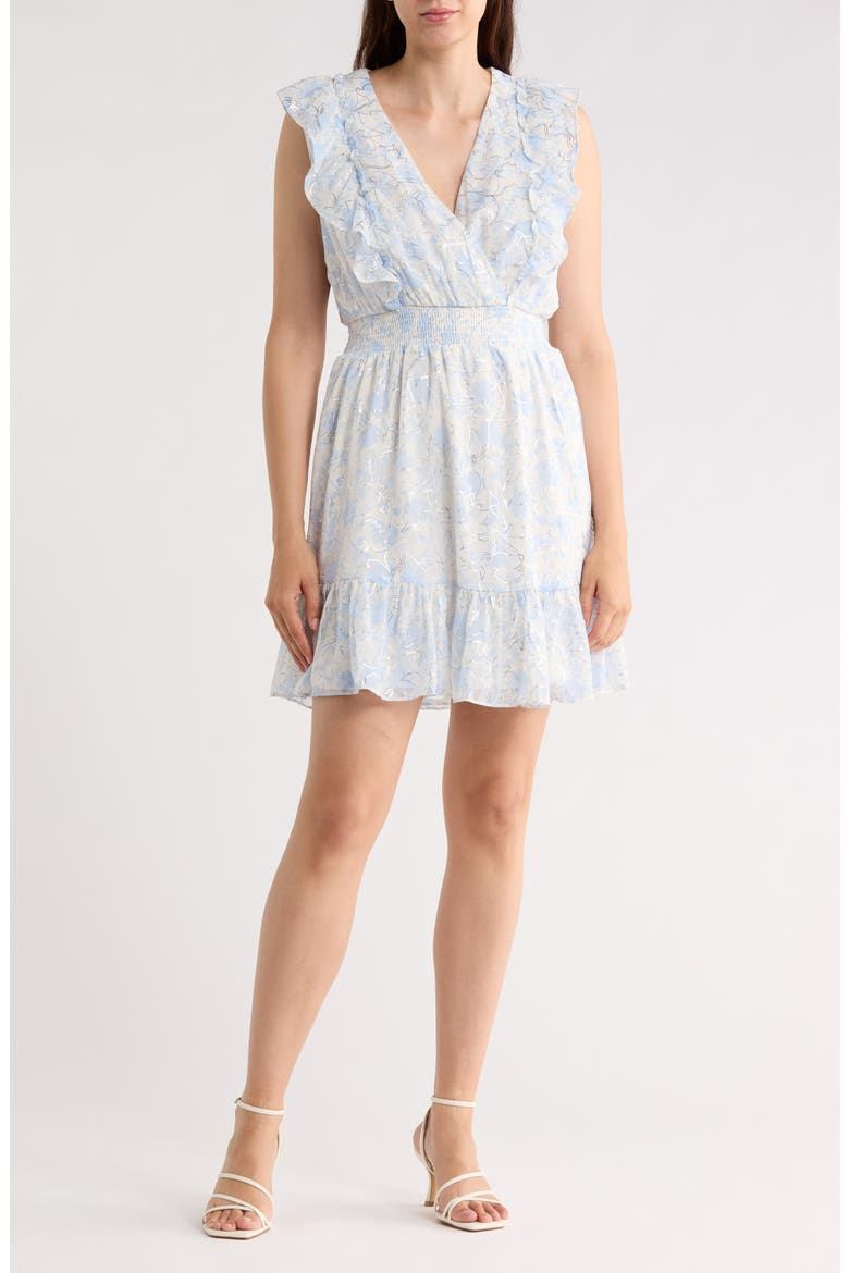 Floral Sleeveless Godet Minidress, Main, color, BLUE MULTI