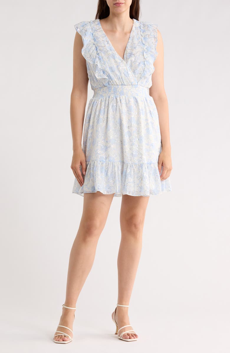 Halogen<sup>®</sup> Floral Sleeveless Godet Minidress, Main, color, Blue Multi