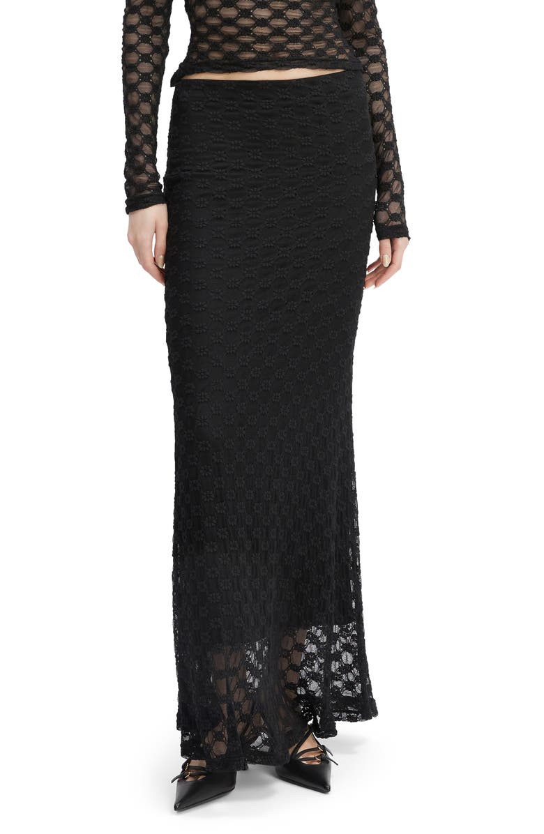 Bardot Adoni Floral Lace Maxi Skirt, Main, color, Black