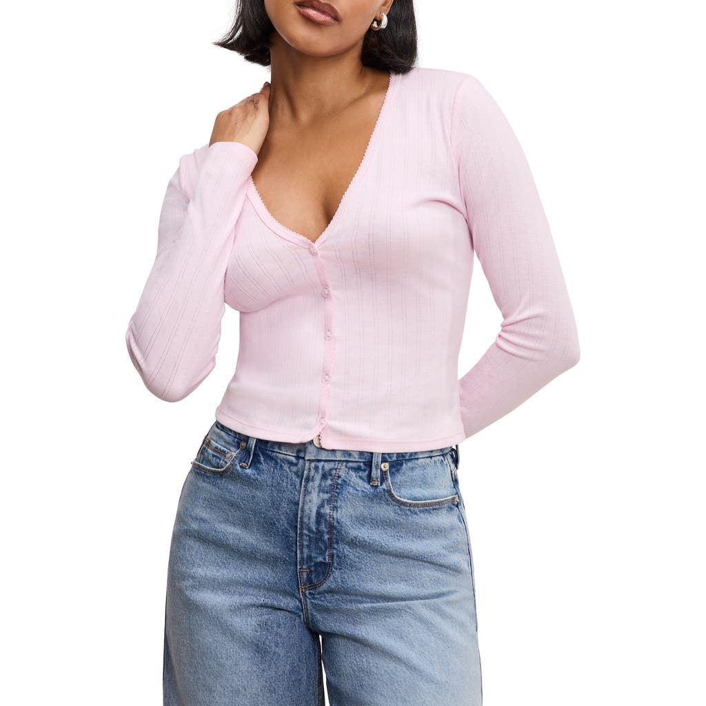 GOOD AMERICAN GOOD AMERICAN POINTELLE CROP CARDIGAN