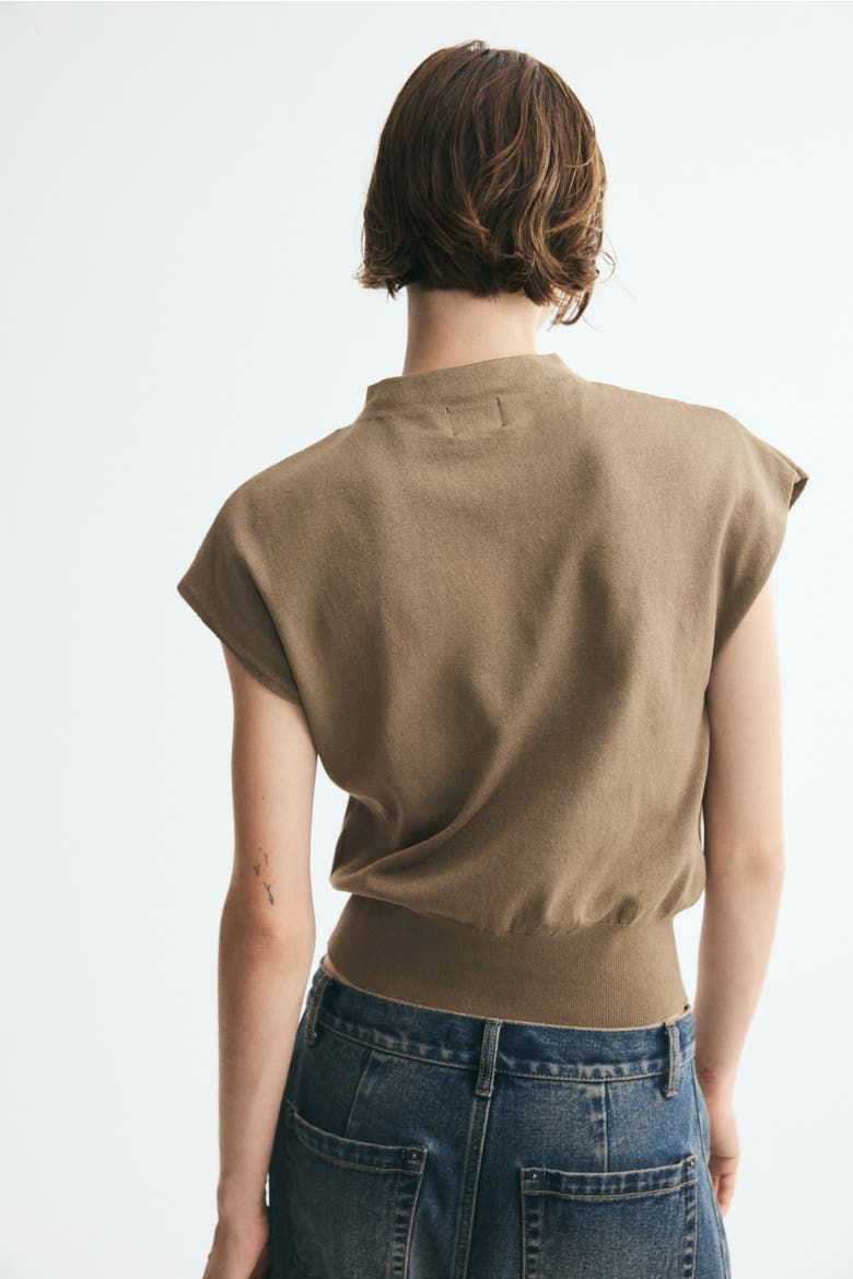 Cap-sleeved Fine-knit Top, Alternate, color, Light khaki green