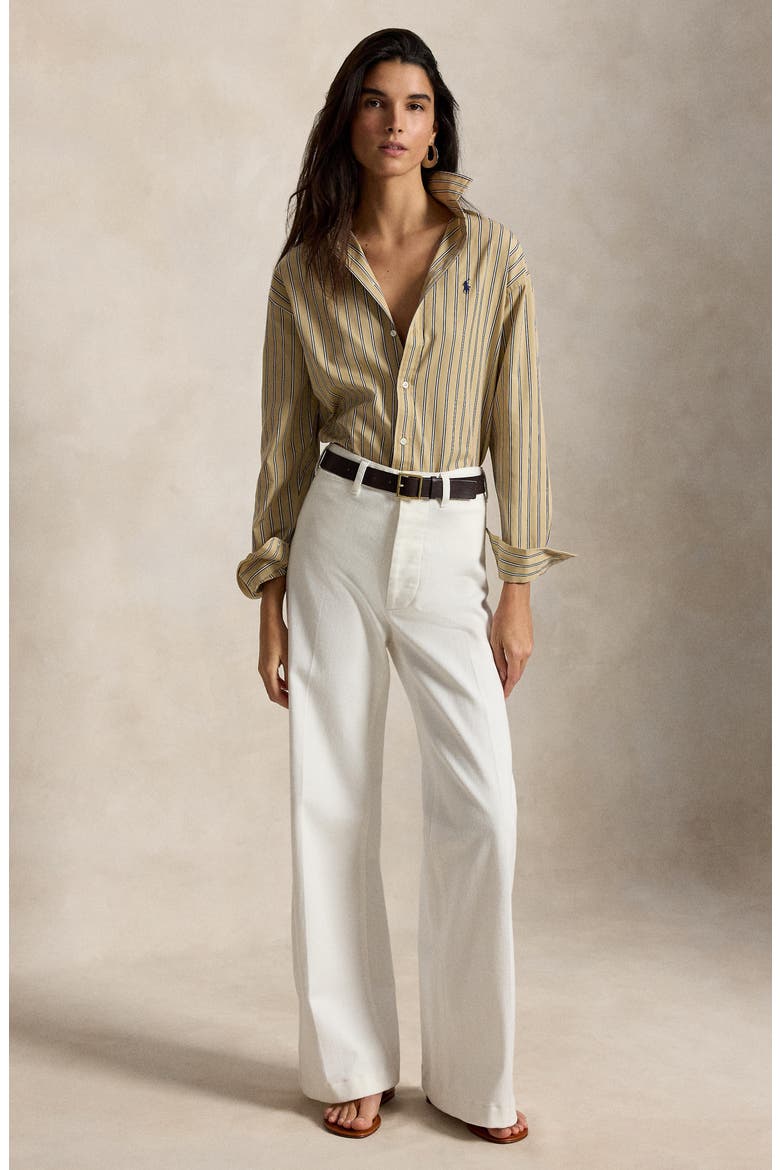 Relaxed Fit Stripe Button-Up Shirt, Alternate, color, TAN/ ROYAL MULTI