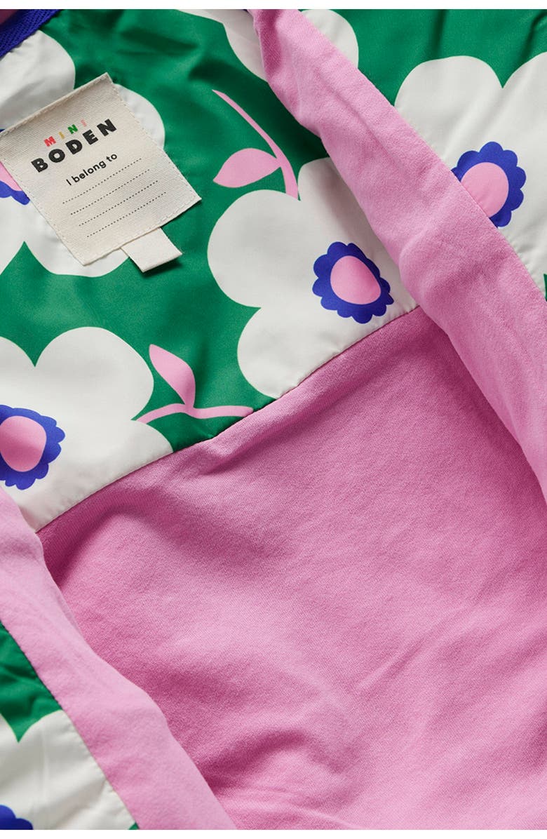 Mini Boden Kids' Mixed Media Hooded Jacket, Alternate, color, Rich Emerald Giant Daisy