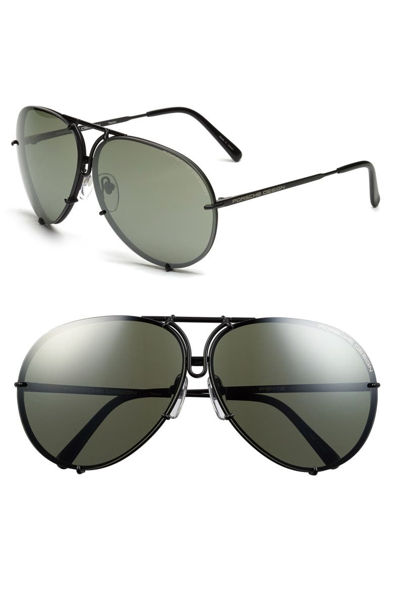 Porsche Design 'P8478' 66mm Aviator Sunglasses, Main, color, BLACK MATTE