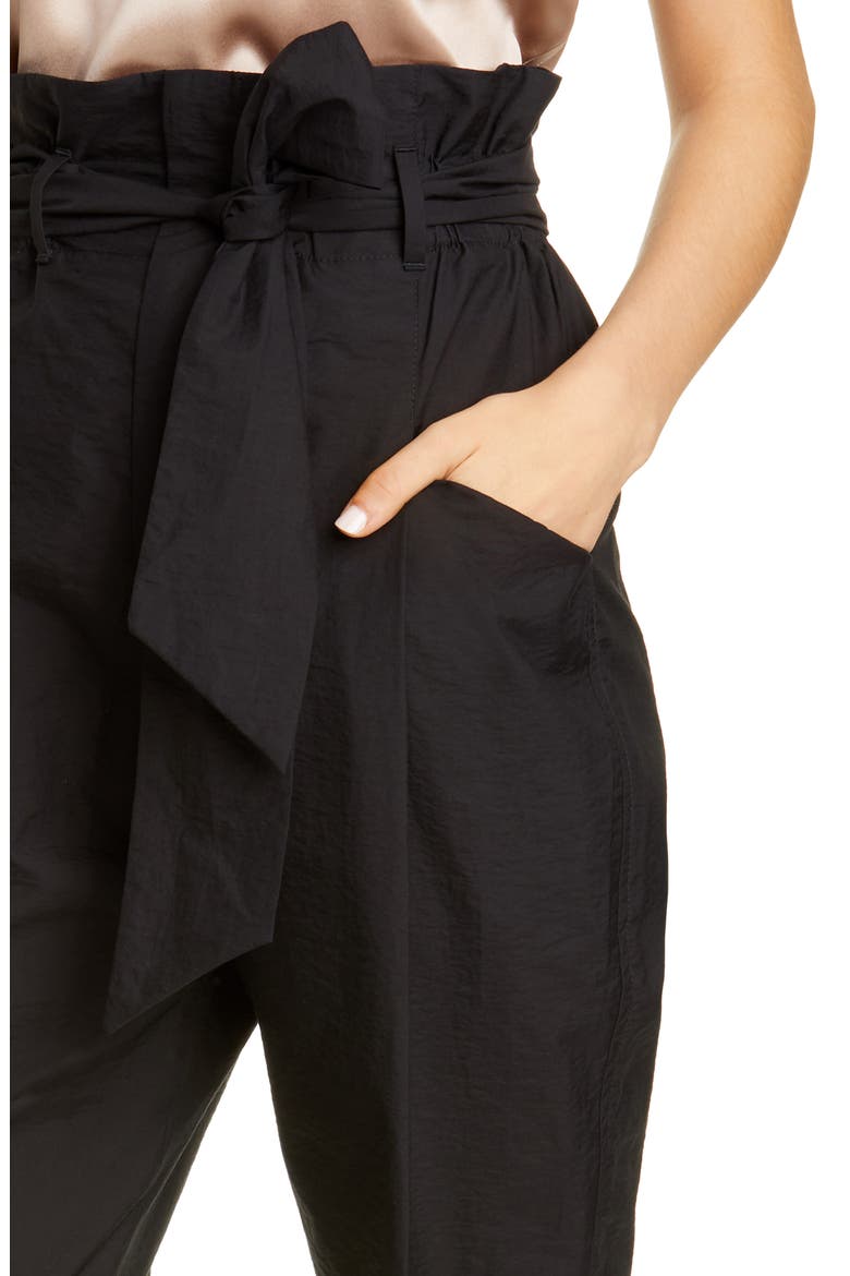 Paperbag Waist Crinkled Cotton Blend Ankle Pants, Alternate, color, BLACK