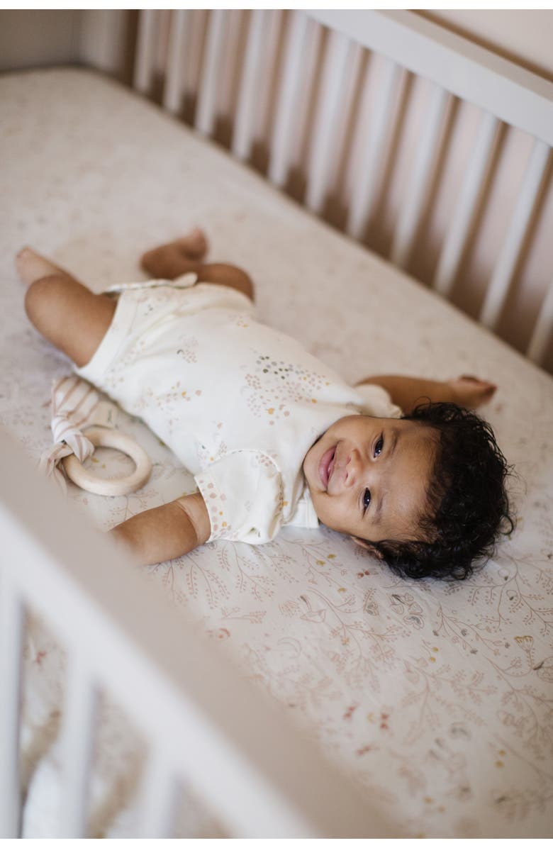 Pehr Flower Patch Puff Sleeve Organic Cotton Bodysuit, Alternate, color, Flower Patch