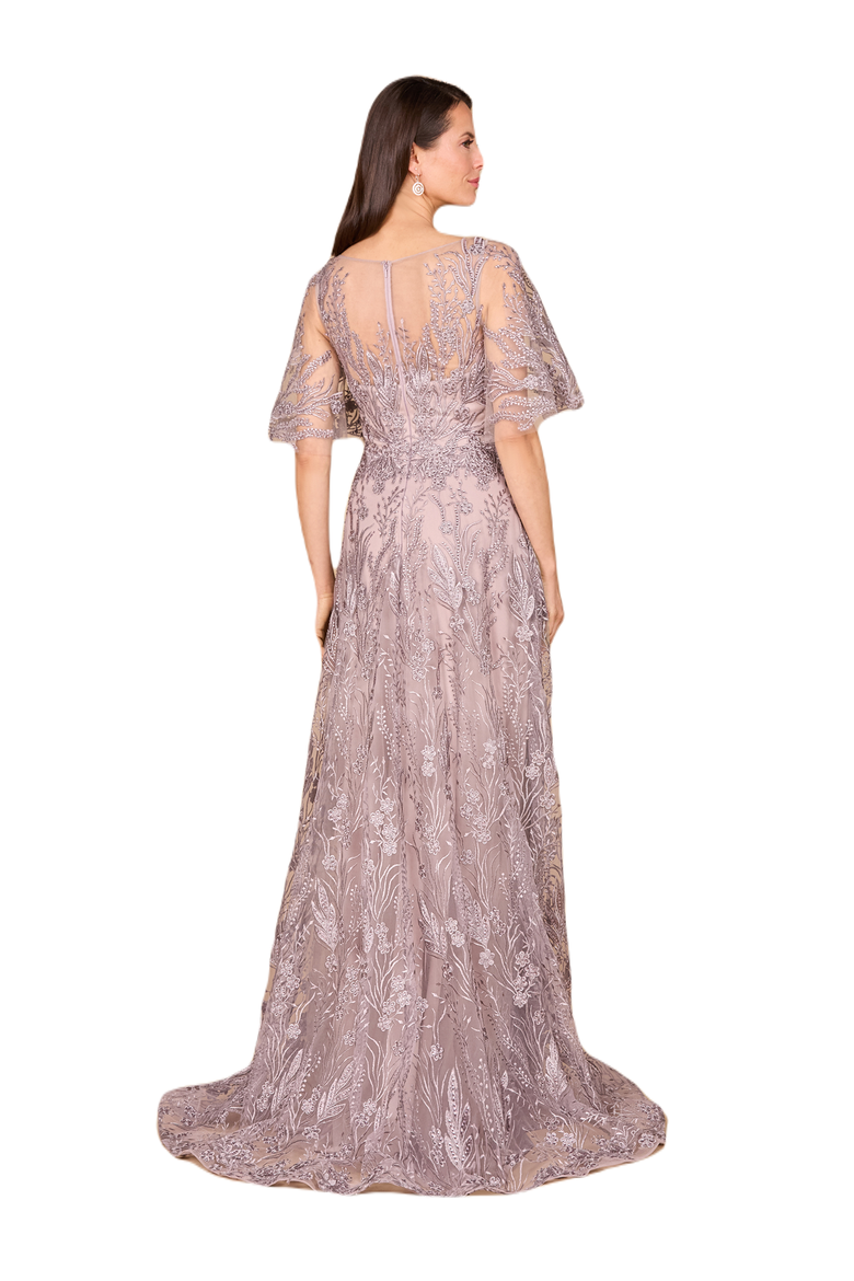 Modest, Cape Sleeve A-line Gown, Alternate, color, Dusty Lavender