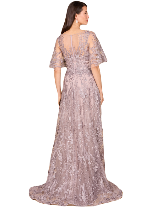 Lara New York Modest, Cape Sleeve A-line Gown In Dusty Lavender