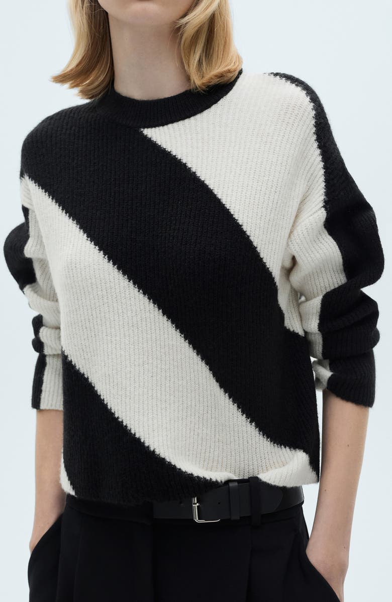 MANGO Diagonal Stripe Crewneck Sweater, Alternate, color, 
