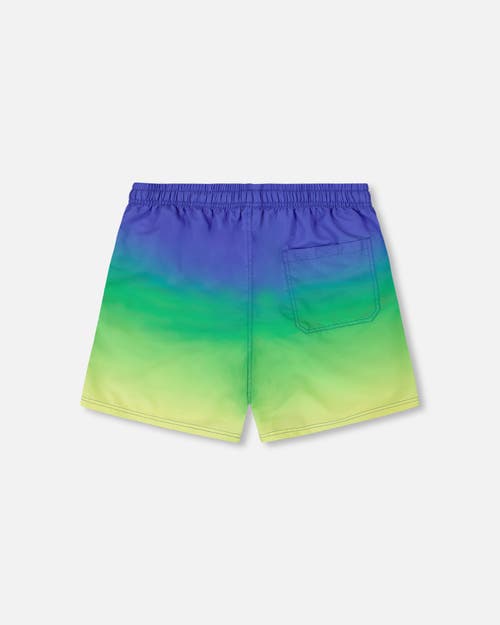Deux Par Deux Men's Swim Trunks Blue, Green, And Lime Gradient In Blue, Green, And Lime Gradient