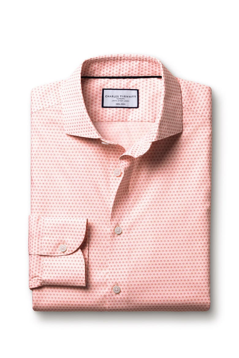 Slim Fit Semi-Cutaway Collar Non-Iron Floral Geo Print Shirt, Alternate, color, Pink