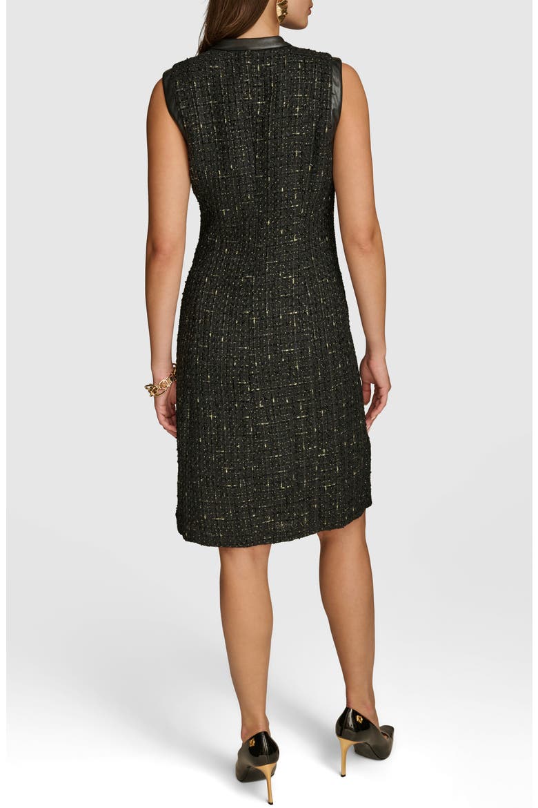Sleeveless Faux Leather Trim Tweed Dress, Alternate, color, BLACK