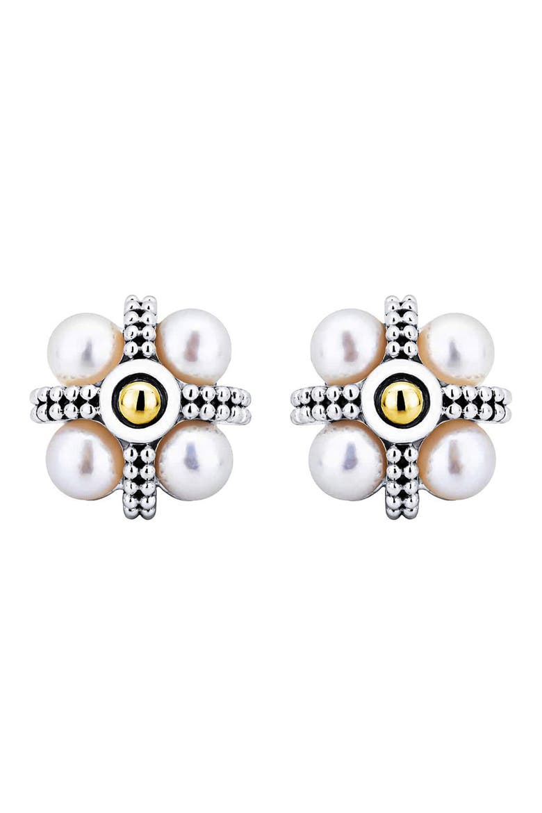 Luna Cultured Pearl Stud Earrings, Main, color, SILVER