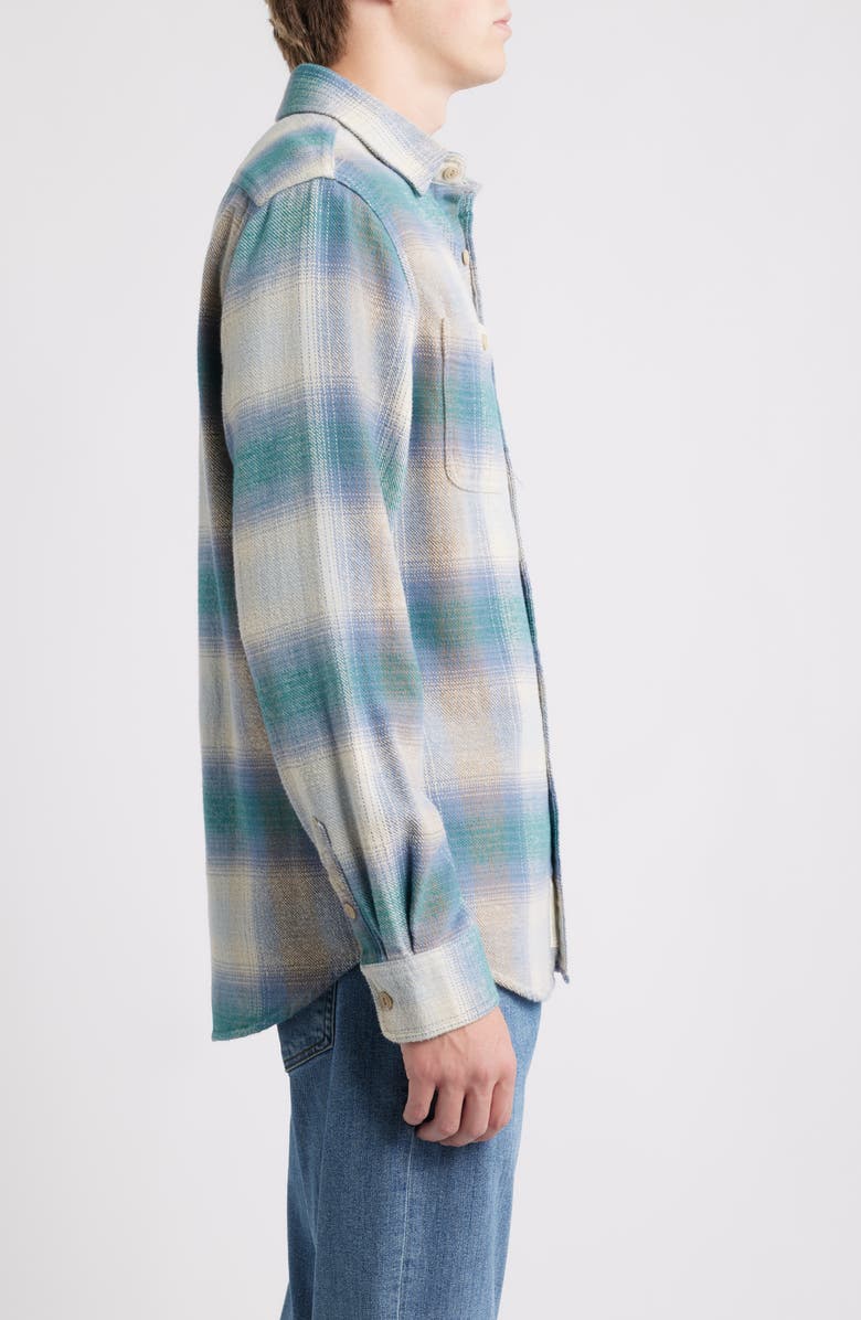Schott NYC Plaid Flannel Button-Up Work Shirt, Alternate, color, Ocean