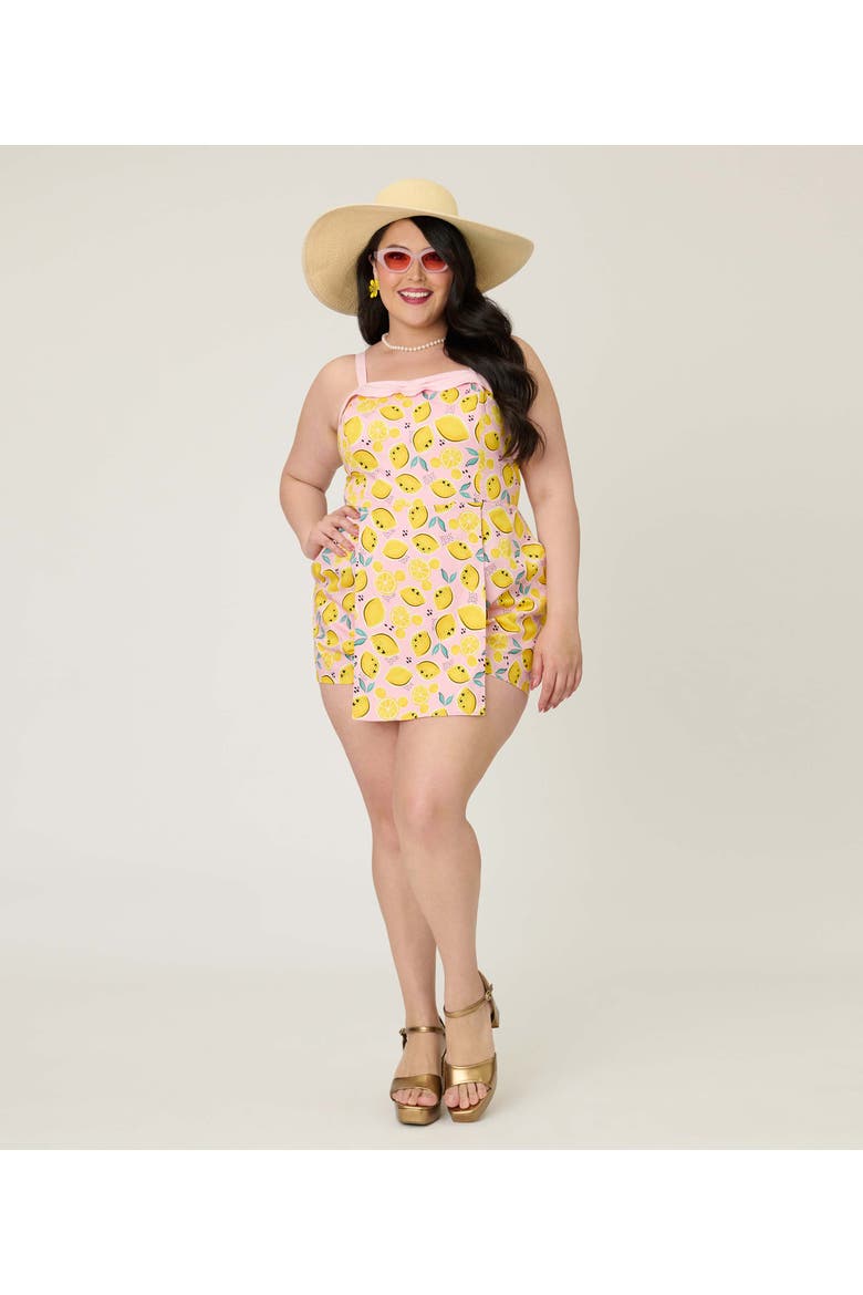 Plus Size Skirted Dolly Romper, Alternate, color, Pink & Yellow Citrus