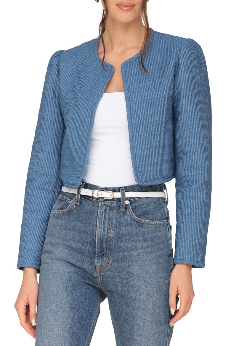 Puff Shoulder Quilted Crop Jacket, Alternate, color, MEDIUM BLUE