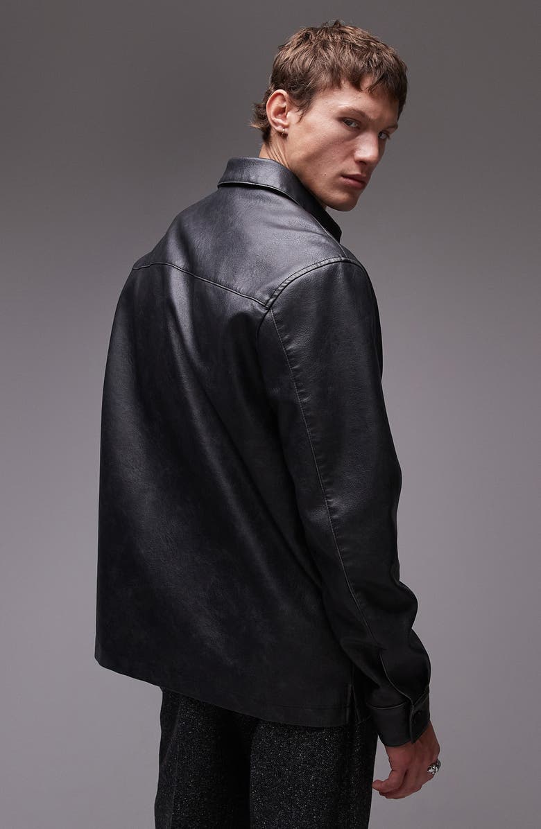 Topman Faux Leather Shacket, Alternate, color, 