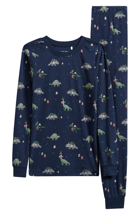 Kids' Holiday Dinosaur Print Fitted Organic Cotton Two-Piece Pajamas (Toddler & Little Kid)