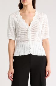 Forgotten Grace Open Knit Short Sleeve Button-Up Sweater