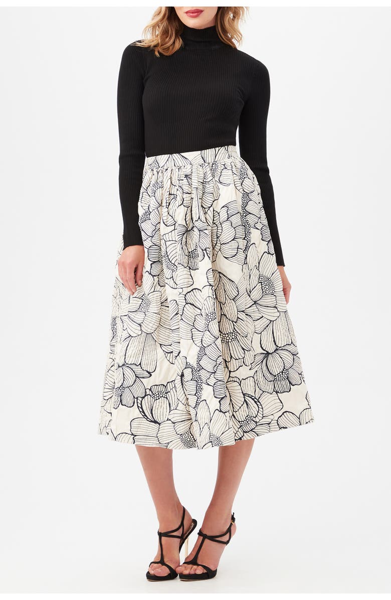 Trina Turk Aurelia A-Line Midi Skirt, Alternate, color, Savanna Sand/Black