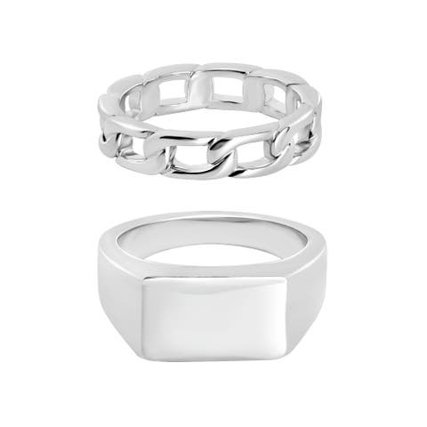 Mens Silver Tone Ring Set Of 2