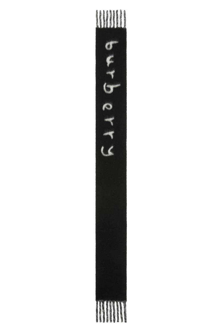 Logo Text Jacquard Reversible Alpaca & Wool Blend Fringe Scarf, Alternate, color, BLACK