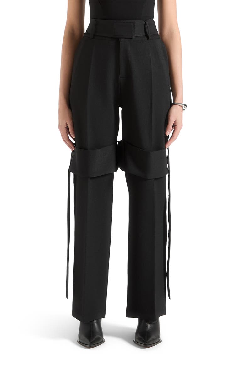 Isabelle Tailored Belted Strap Detail Trousers, Main, color, Black