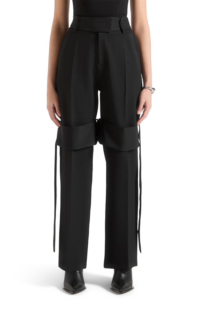 Manière De Voir Isabelle Tailored Belted Strap Detail Trousers, Alternate, color, Black