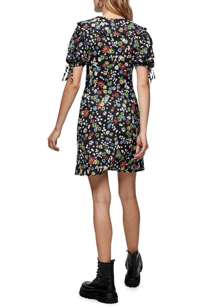 Floral Print Minidress, Alternate, color, BLACK MULTI
