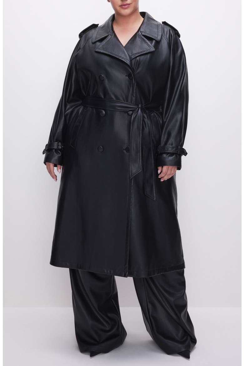 Chino Faux Leather Trench Coat, Alternate, color, BLACK001