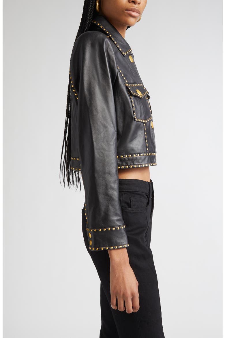 Winsome Studded Crop Leather Jacket, Alternate, color, BLACK