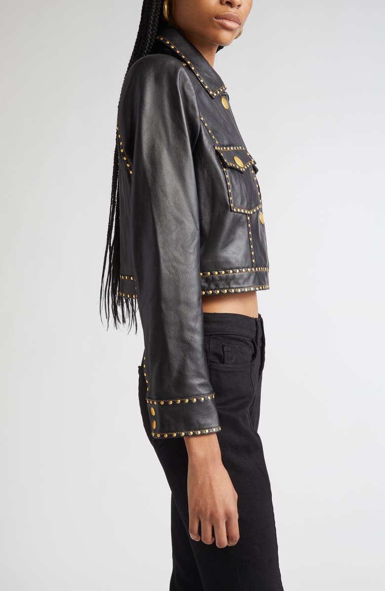 L'AGENCE Winsome Studded Crop Leather Jacket, Alternate, color, Black
