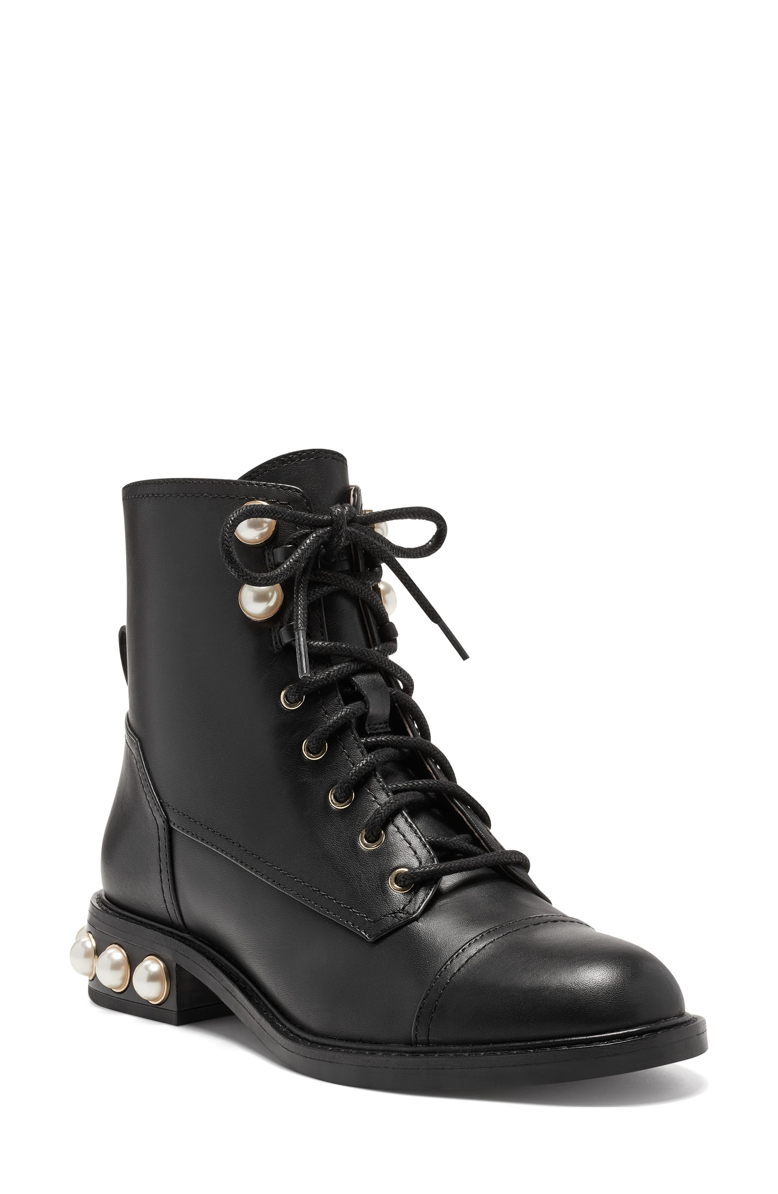 Vesna Stud Combat Boot, Main, color, BLACK