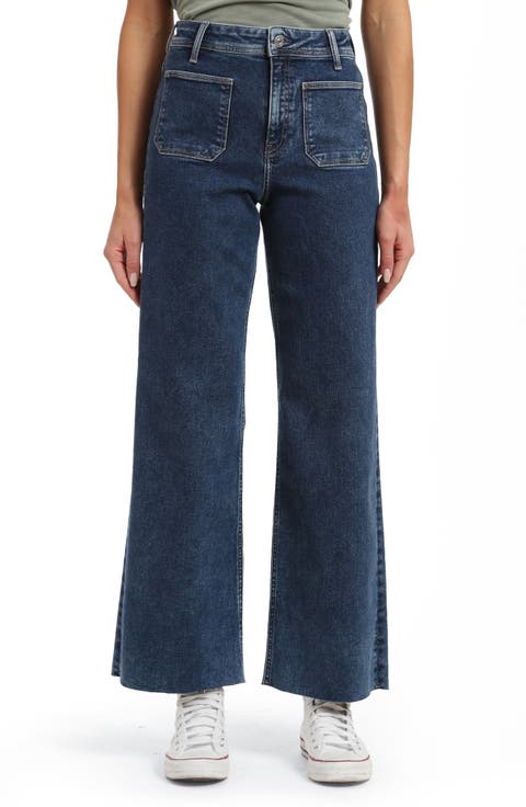 Paloma Marine Patch Pocket Raw Hem High Waist Wide Leg Jeans