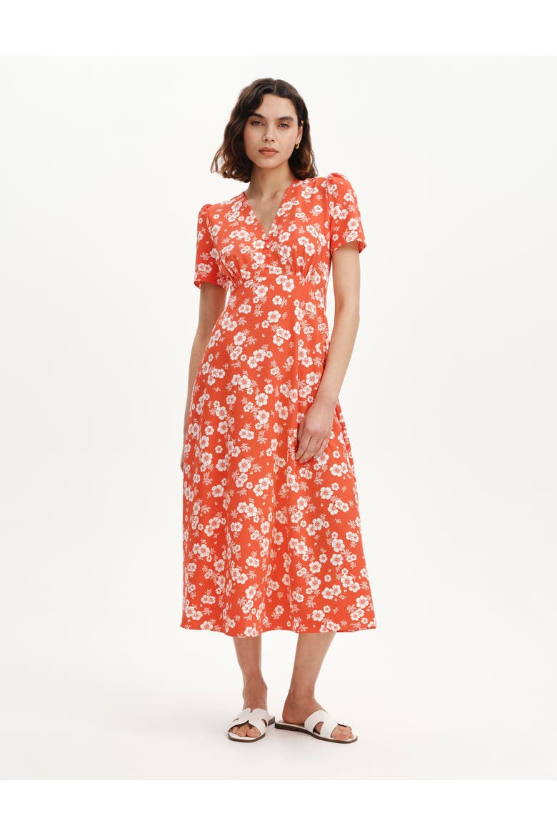 Nieve Petite Short Sleeve Midi Dress, Main, color, Red Floral