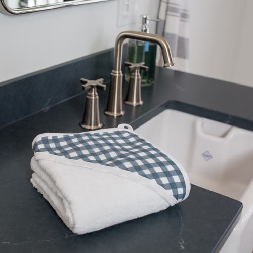 Lulujo Hooded Towel In Navy Gingham