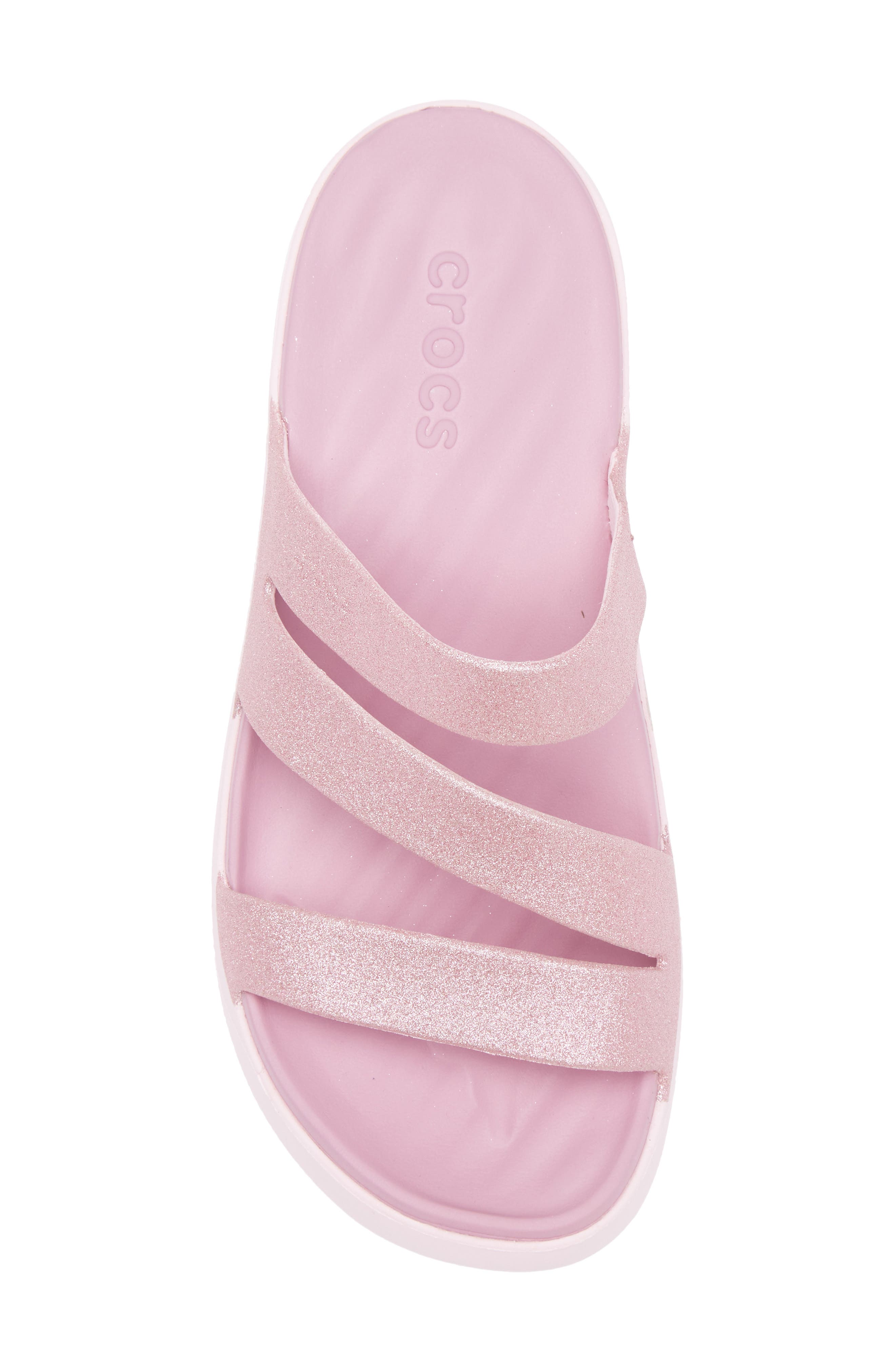 CROCS Getaway Glitter Slide Strappy Sandal, Alternate, color, Pink Milk