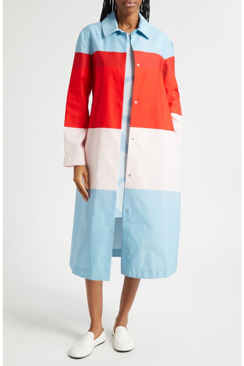 Luomus Hennika Colorblock Long Sleeve Cotton Coat Dress, Main, color, RED LIGHT PINK LIGHT BLUE