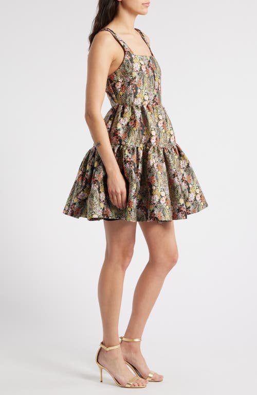 Chelsea28 Garden Brocade Fit & Flare Minidress In Black Multi Floral Brocade
