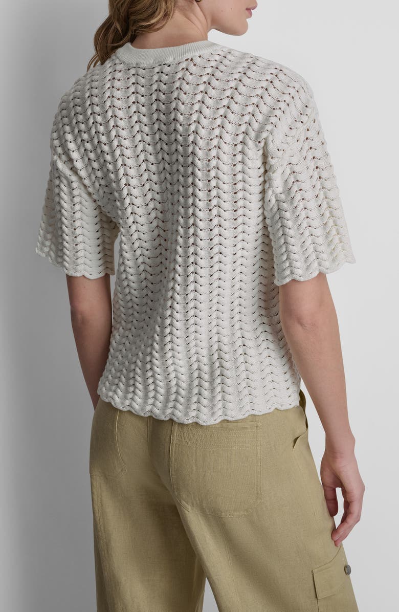 DKNY Open Lattice Stitch Short Sleeve Sweater, Alternate, color, Coconut