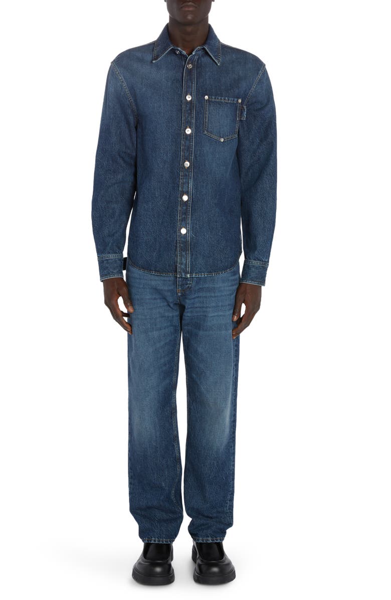 Bottega Veneta Denim Button-Up Shirt, Alternate, color, Mid Blue