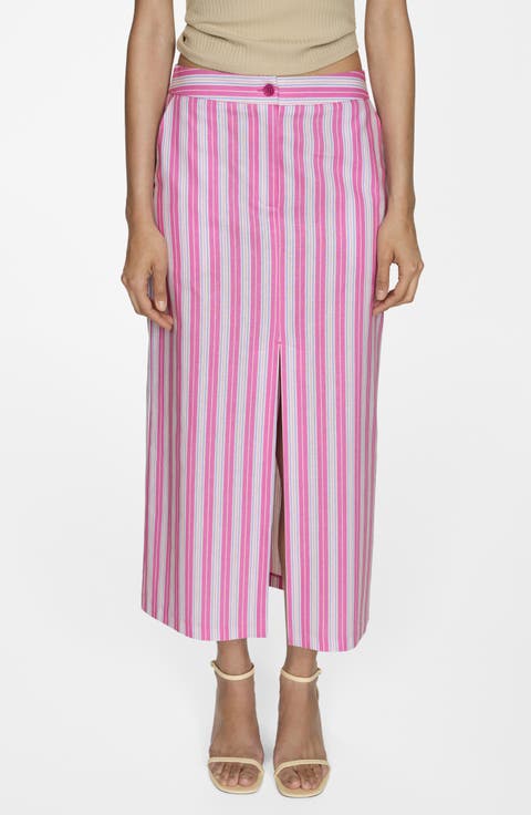 Capri Mixed Stripe Ramie & Cotton Skirt