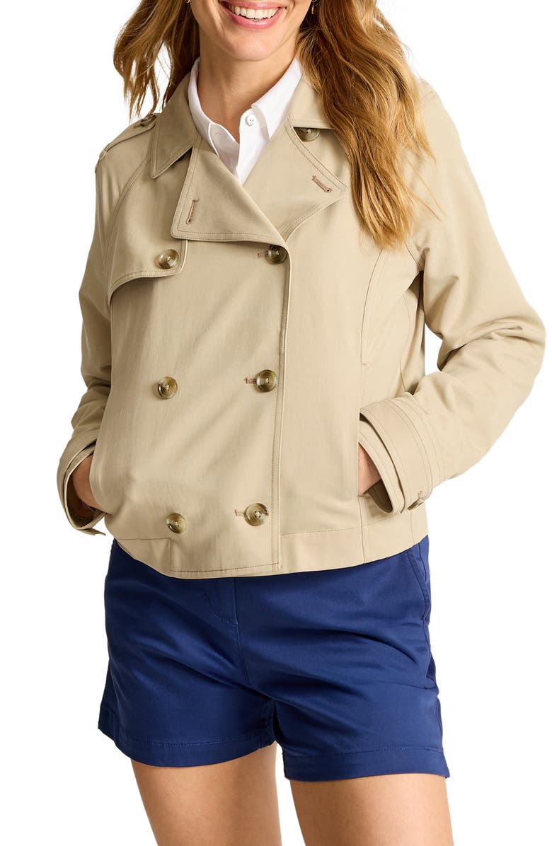 Tommy Bahama Crop Double Breasted Trench Coat, Main, color, Twill
