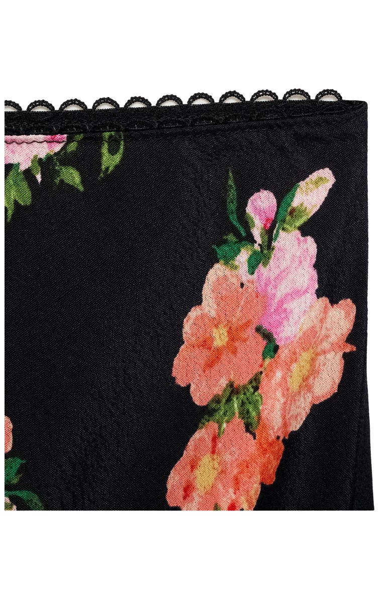 Lace Trim Floral Skirt, Alternate, color, BLACK